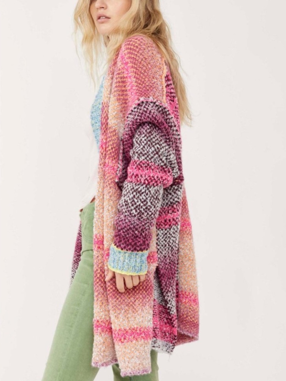 Free People Daydreamer Cardigan Patchwork Multicolor Chunky Knit Sweater XS - Picture 3 of 8